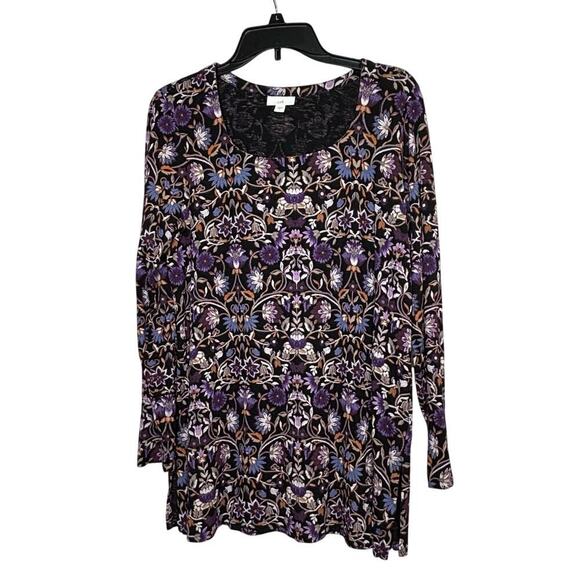 J. Jill Multicolored Botanical Floral Long Sleeve Scoop Neck Top Size Medium - Picture 1 of 9